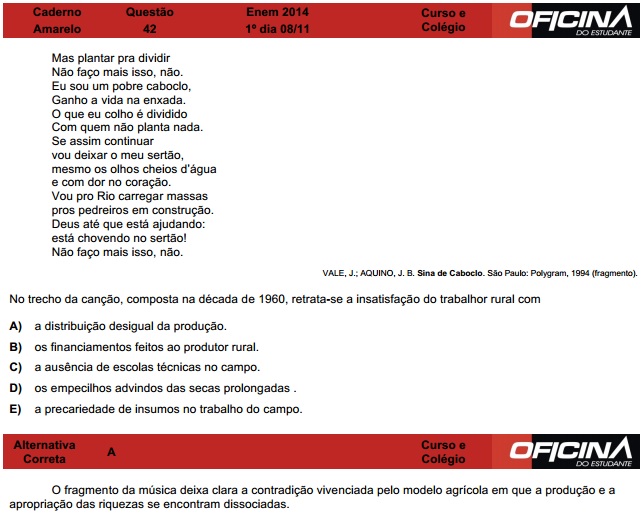 Enem 2014: corre&ccedil;&atilde;o da quest&atilde;o 42