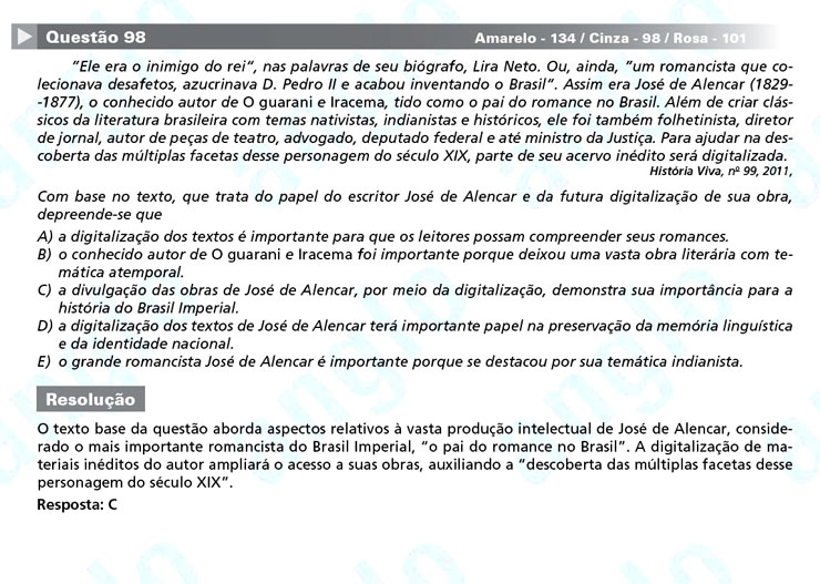 Enem 2012: corre&ccedil;&atilde;o da quest&atilde;o 134