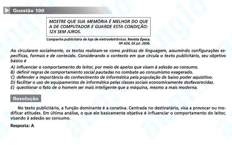 Enem 2010: Questão 100 – Linguagens e Códigos (prova amarela)