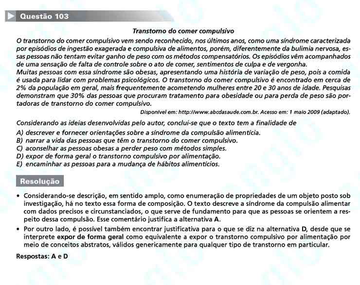 Enem 2010: Quest&atilde;o 103 &ndash; Linguagens e C&oacute;digos (prova amarela)