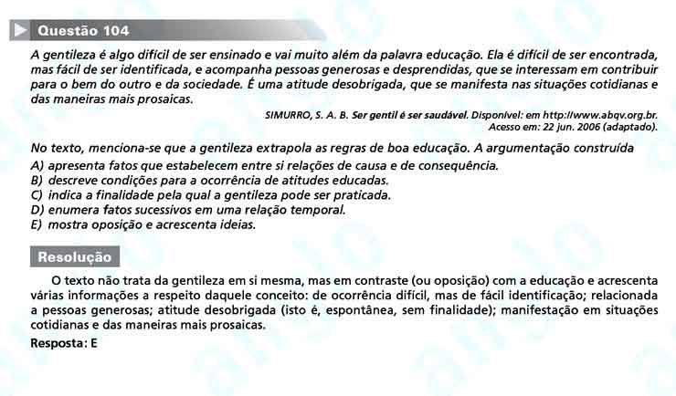 Enem 2010: Quest&atilde;o 104 &ndash; Linguagens e C&oacute;digos (prova amarela)