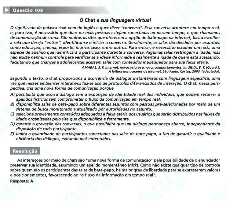 Enem 2010: Quest&atilde;o 109  &ndash; Linguagens e C&oacute;digos (prova amarela)
