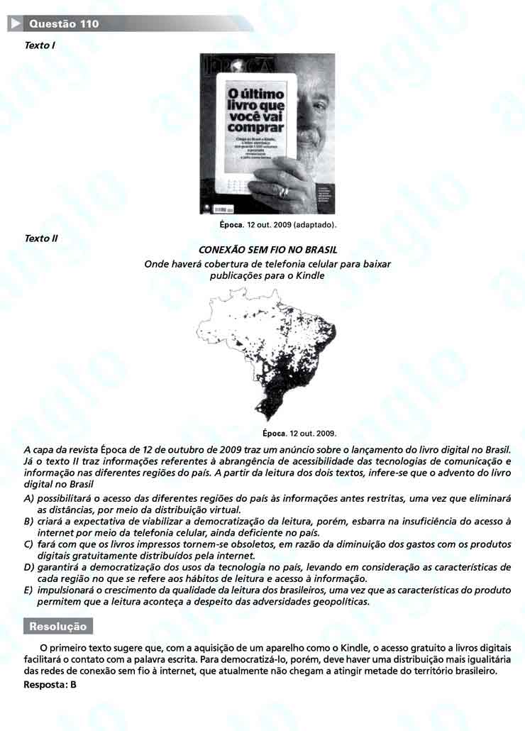 Enem 2010: Quest&atilde;o 110  &ndash; Linguagens e C&oacute;digos (prova amarela)