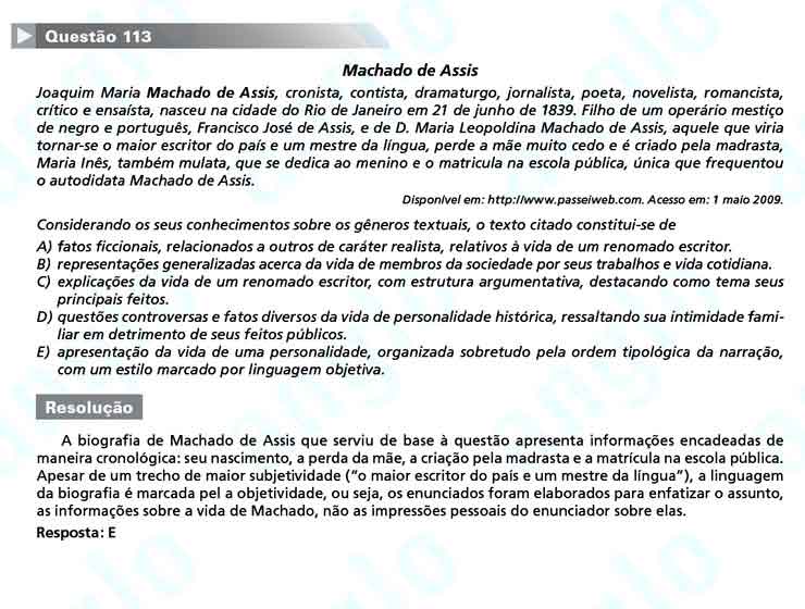 Enem 2010: Quest&atilde;o 113  &ndash; Linguagens e C&oacute;digos (prova amarela)