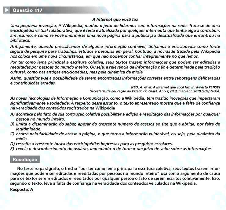 Enem 2010: Quest&atilde;o 117  &ndash; Linguagens e C&oacute;digos (prova amarela)
