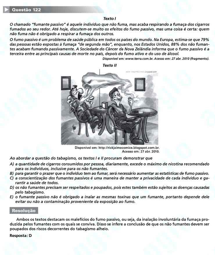 Enem 2010: Quest&atilde;o 122  &ndash; Linguagens e C&oacute;digos (prova amarela)