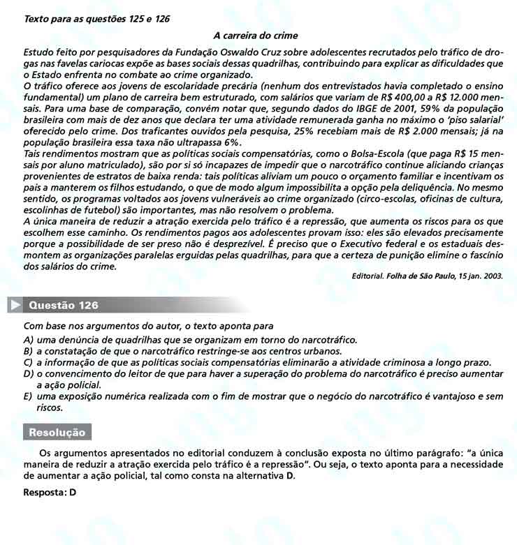 Enem 2010: Quest&atilde;o 126  &ndash; Linguagens e C&oacute;digos (prova amarela)