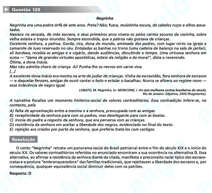 Enem 2010: Questão 128 – Linguagens e Códigos (prova amarela)