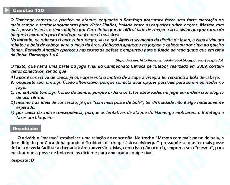 Enem 2010: Quest&atilde;o 130  &ndash; Linguagens e C&oacute;digos (prova amarela)