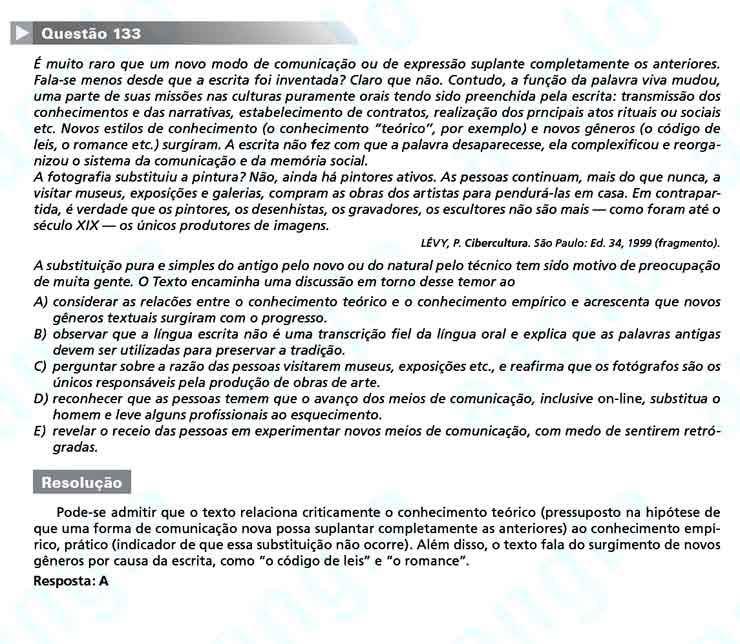Enem 2010: Quest&atilde;o 133 &ndash; Linguagens e C&oacute;digos (prova amarela)