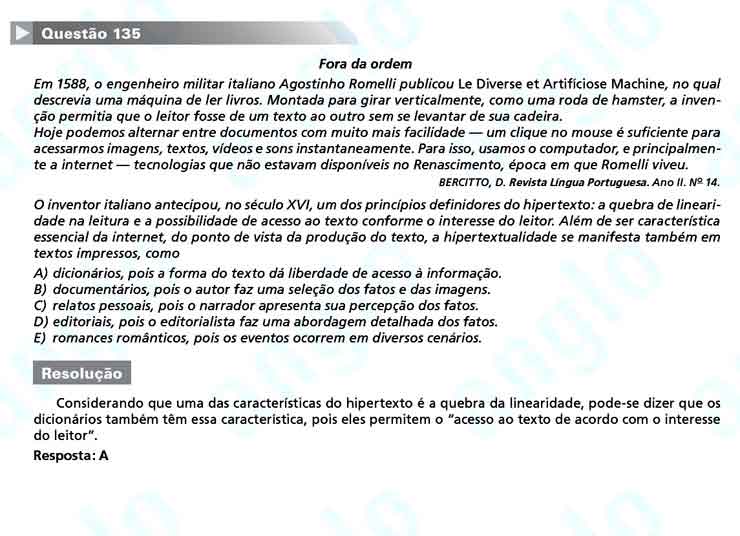 Enem 2010: Quest&atilde;o 135 &ndash; Linguagens e C&oacute;digos (prova amarela)