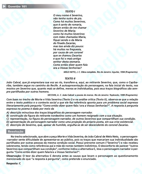 Enem 2011: Quest&atilde;o 101 &ndash; Linguagens e C&oacute;digos (prova amarela)