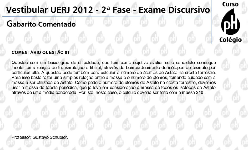 Uerj 2012 &ndash; Qu&iacute;mica (quest&atilde;o 1)