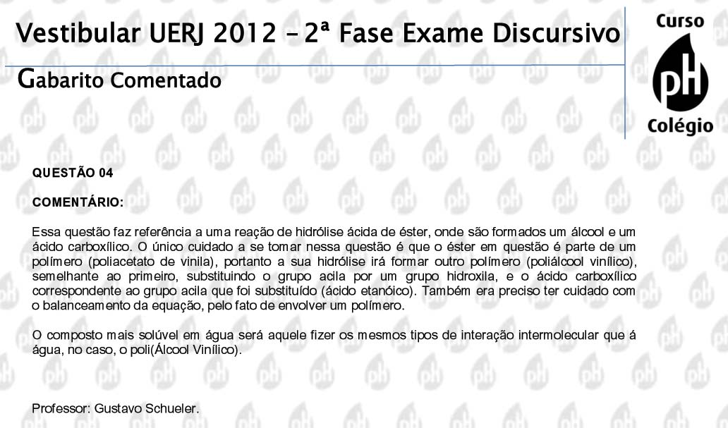 Uerj 2012 &ndash; Qu&iacute;mica (quest&atilde;o 4)