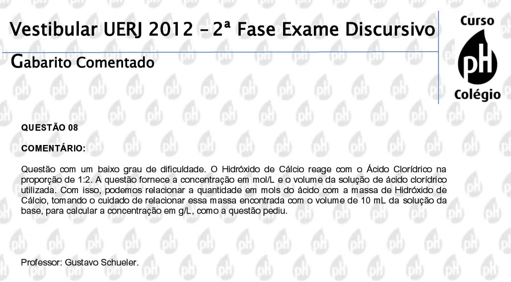 Uerj 2012 &ndash; Qu&iacute;mica (quest&atilde;o 8)