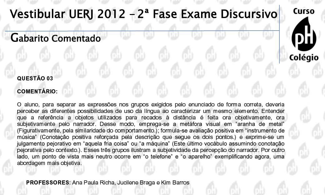 Uerj 2012 &ndash; Literatura (quest&atilde;o 3)