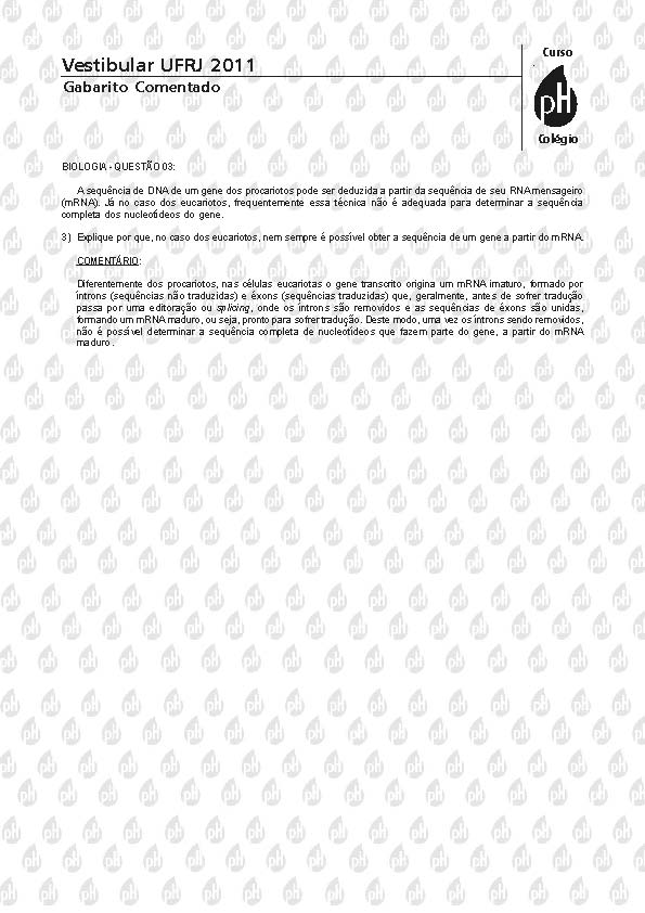 UFRJ 2011: Questão 3 – Biologia