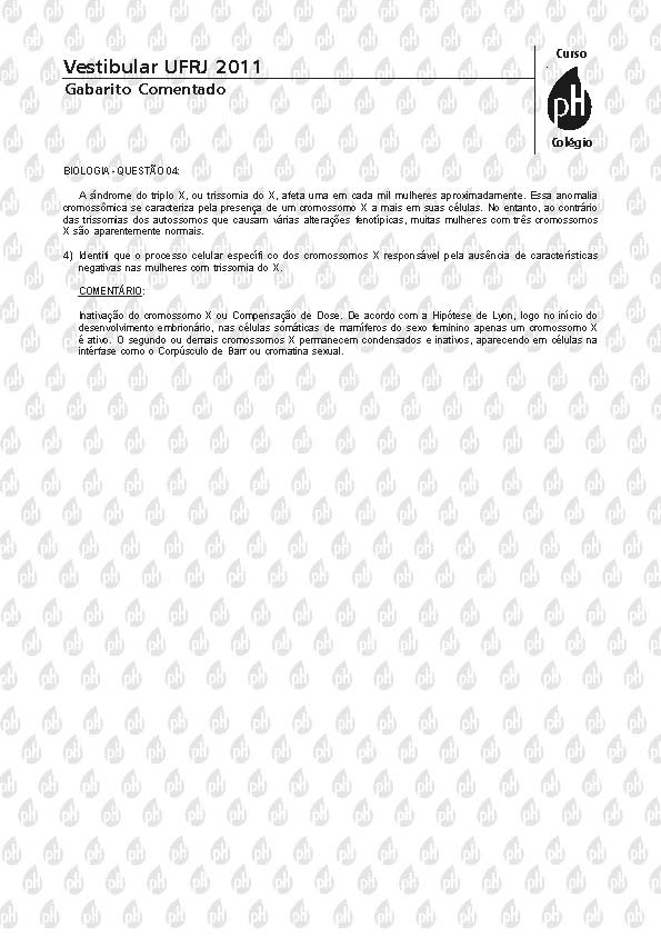 UFRJ 2011: Quest&atilde;o 4 &ndash; Biologia