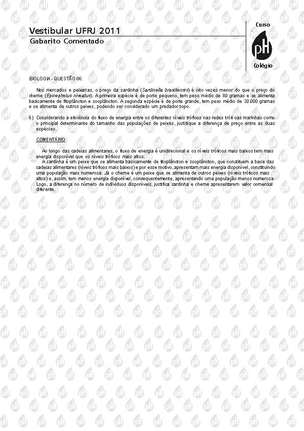 UFRJ 2011: Quest&atilde;o 6 &ndash; Biologia