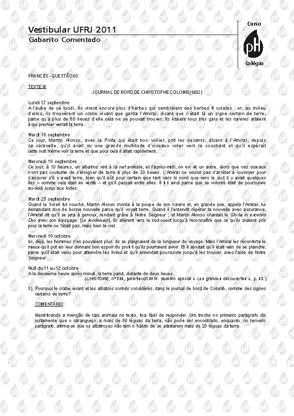 UFRJ 2011: Quest&atilde;o 3 &ndash; Franc&ecirc;s