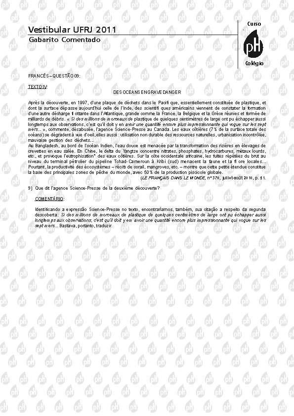 UFRJ 2011: Quest&atilde;o 9 &ndash; Franc&ecirc;s