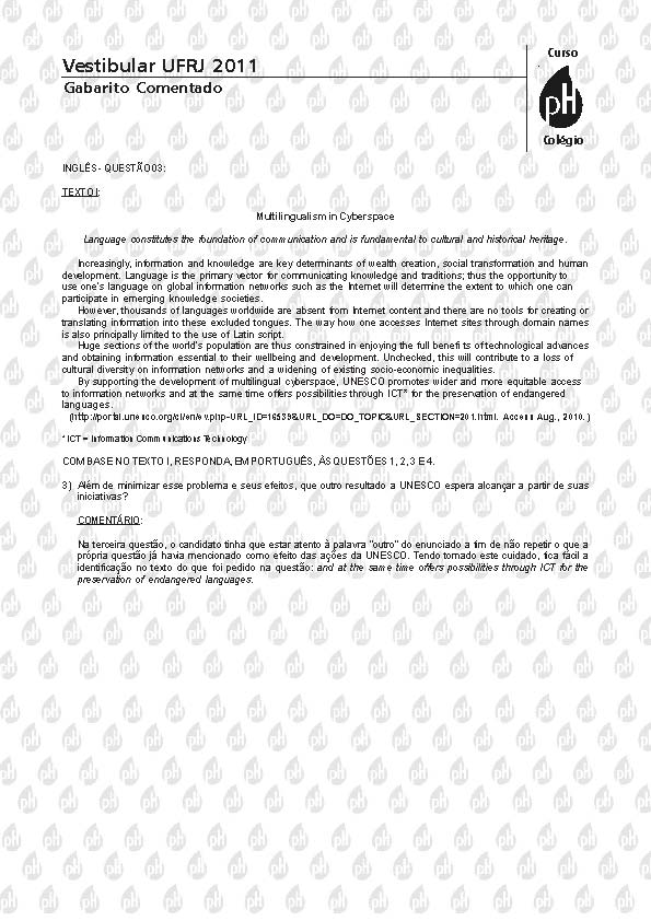 UFRJ 2011: Quest&atilde;o 3 &ndash; Ingl&ecirc;s
