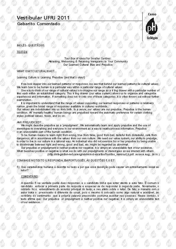 UFRJ 2011: Quest&atilde;o 5 &ndash; Ingl&ecirc;s