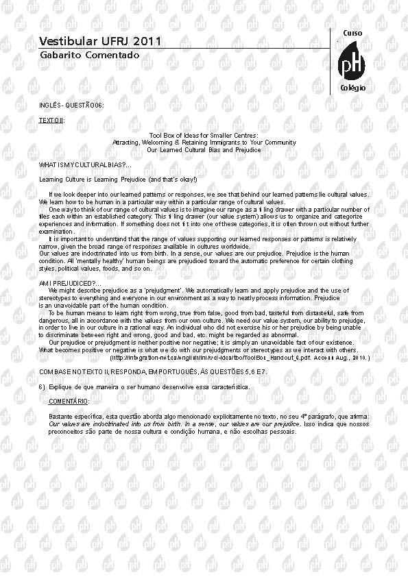 UFRJ 2011: Quest&atilde;o 6 &ndash; Ingl&ecirc;s