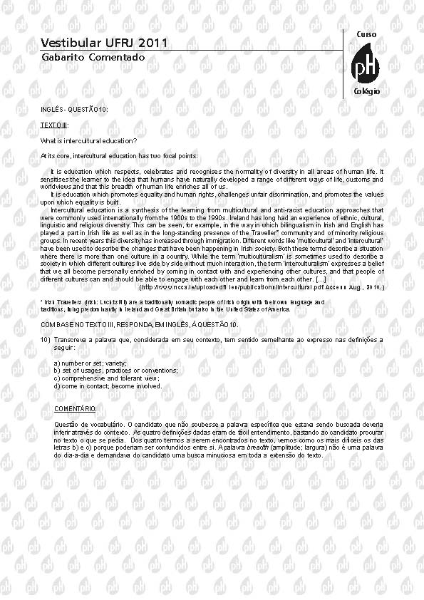 UFRJ 2011: Quest&atilde;o 10 &ndash; Ingl&ecirc;s