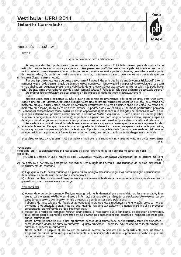 UFRJ 2011: Quest&atilde;o 2 &ndash; Portugu&ecirc;s