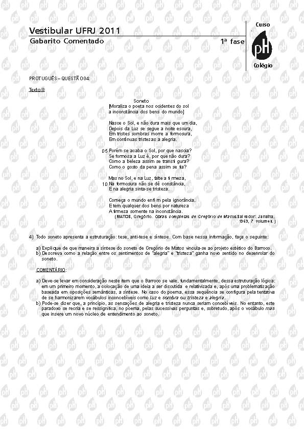 UFRJ 2011: Quest&atilde;o 4 &ndash; Portugu&ecirc;s