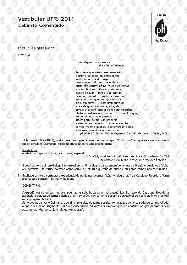 UFRJ 2011: Quest&atilde;o 7 &ndash; Portugu&ecirc;s