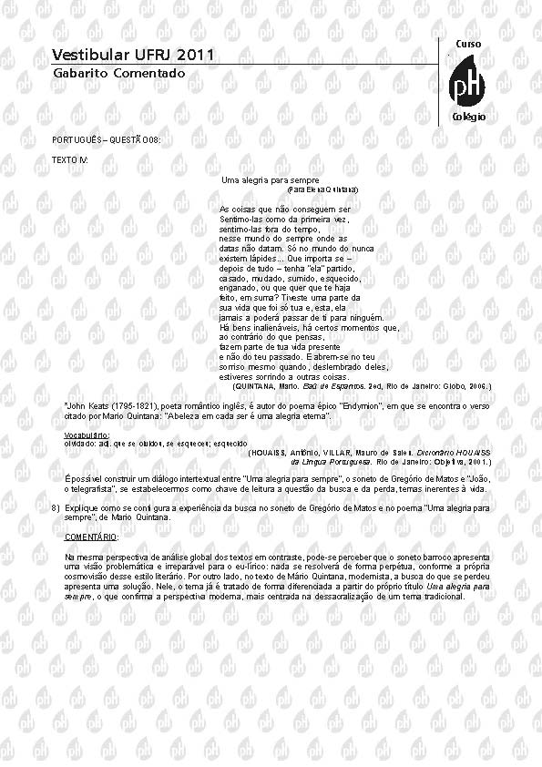 UFRJ 2011: Questão 8 – Português