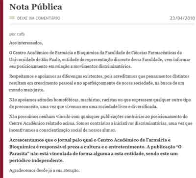 Publicação da USP que incitou violência a homossexuais pede desculpas por “exagero cometido”