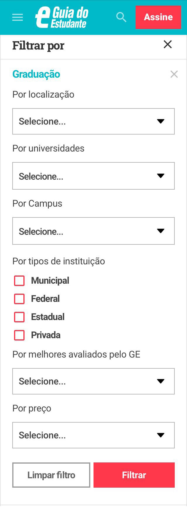 Como usar a busca de cursos do site do Guia do Estudante