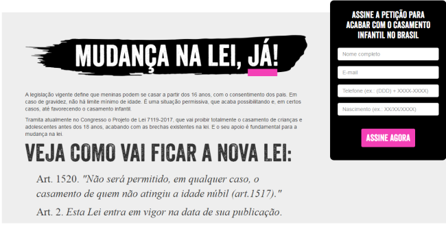 Proposta de redação: O casamento infantil no século XXI