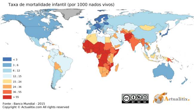 mapa-mundo-taxa-de-mortalidade-infantil-por-pais Proposta de redação: Aumento da taxa de mortalidade infantil no Brasil